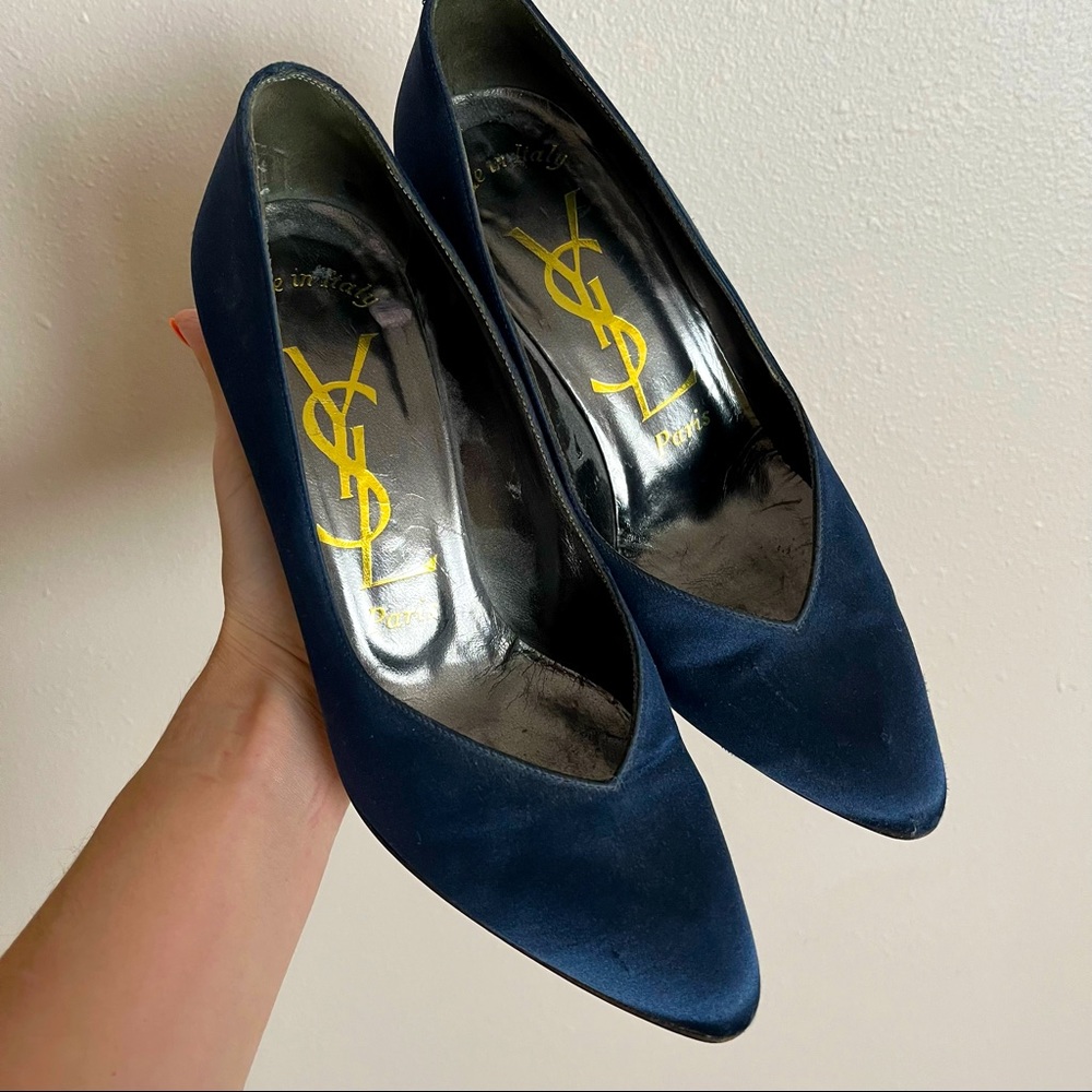 YSL Paris vintage navy blue satin stiletto pumps, 7M